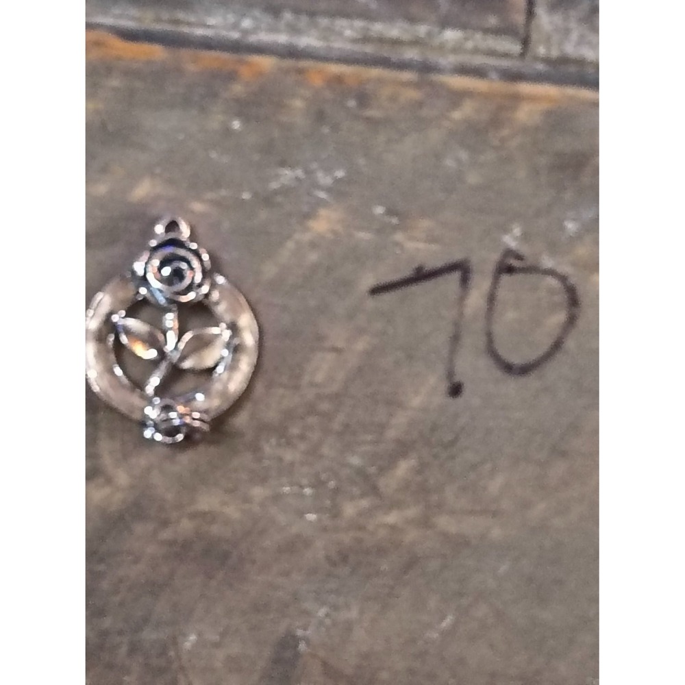 Vintage Sterling Silver Rose Flower Circular Openwork Pendant Charm 925 Silver